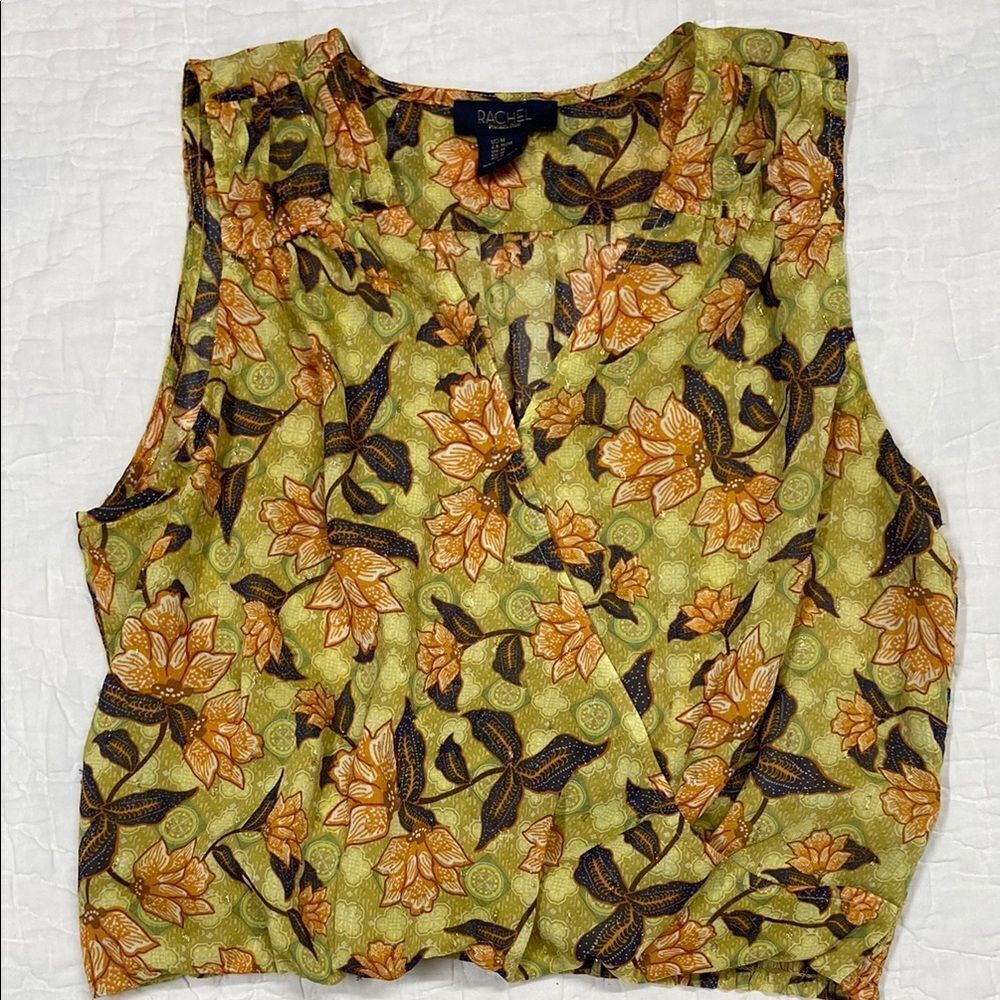 RACHEL Rachel Roy Green and Orange Floral Blouse size Medium